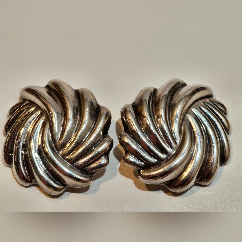 Sterling Silver Whirl Clip-On Earrings